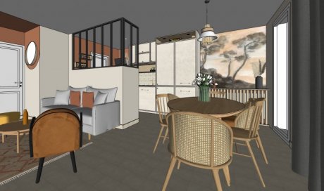 Rénovation totale d'une cuisine, choix de mobilier et mise en décoration d'un appartement à Neuville sur Saône