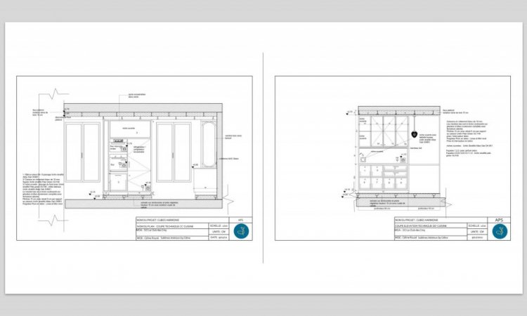Aménagement complet sur mesure d'une nouvelle cuisine avec écriture des plans techniques dans un appartement à Lyon.