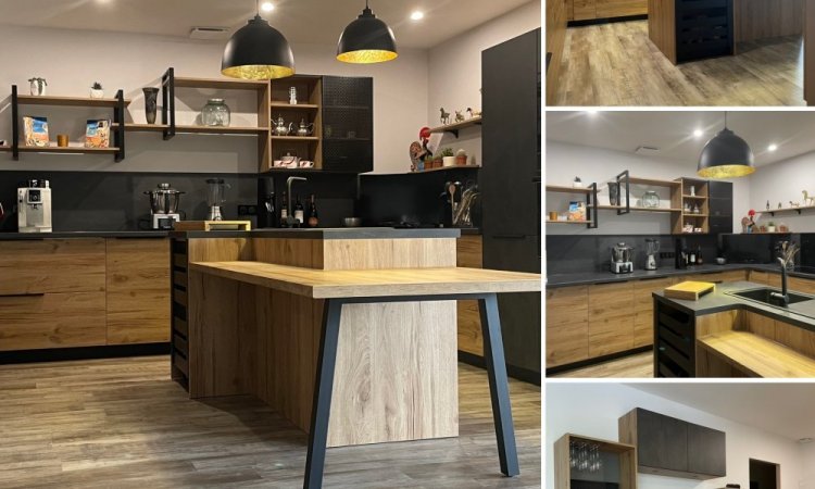 Rénovation complète et aménagement d'une cuisine ouverte sur salon et salle à manger dans une maison à Pamiers