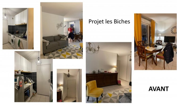 Rénovation totale d'une cuisine, choix de mobilier et mise en décoration d'un appartement à Neuville sur Saône