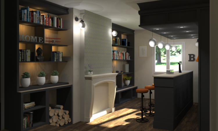 Création d'un espace bar - bibliothèque sur mesure dans une villa contemporaine à Saint Cyr au Mont d'or