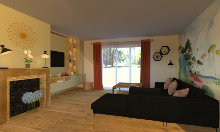 Aménagement complet, agencements sur mesure et la mise en décoration d'un salon dans une villa à Saint Cyr au Mont d'or.