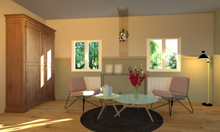 Aménagement complet, agencements sur mesure et la mise en décoration d'un salon dans une villa à Saint Cyr au Mont d'or.